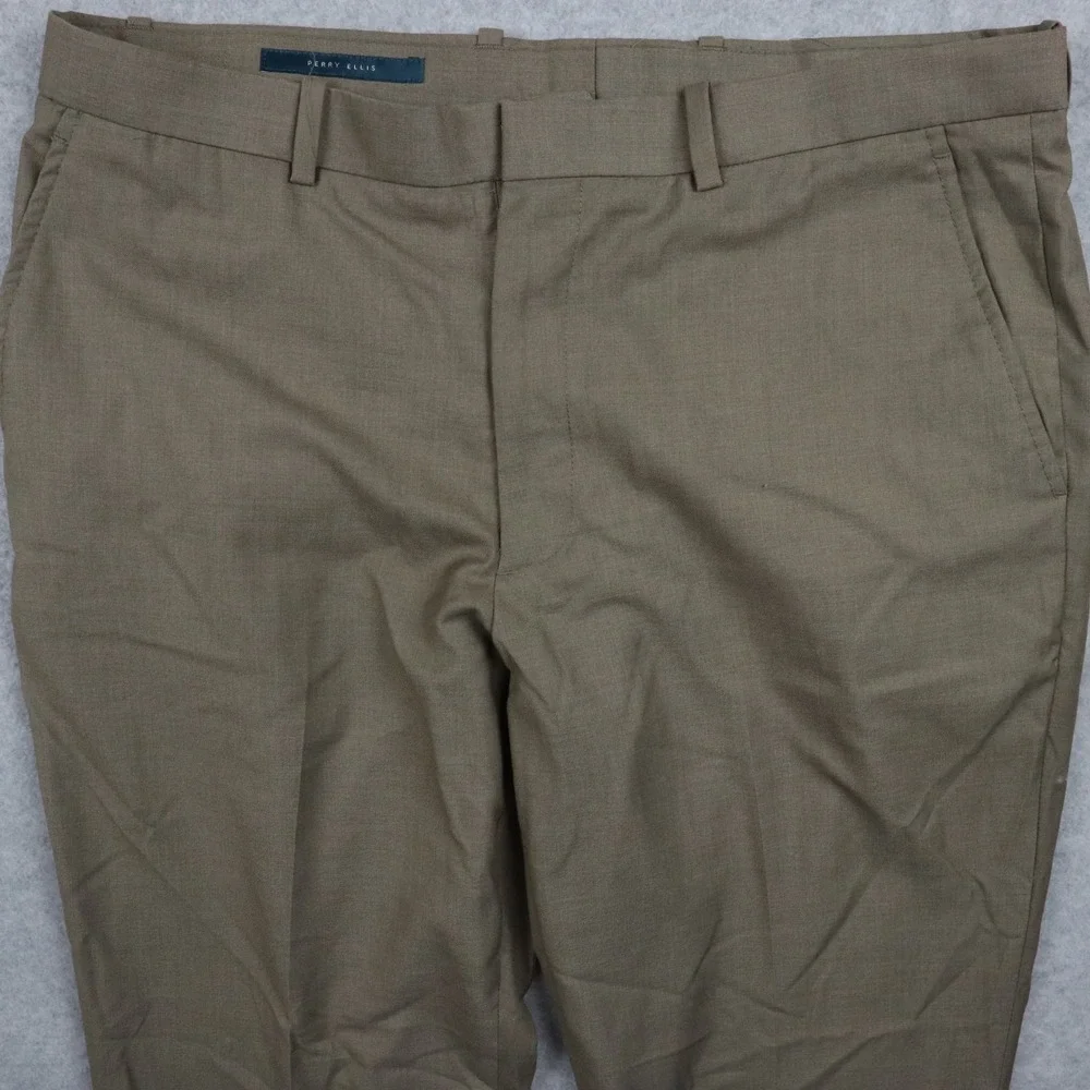 Perry‎ Ellis Pants Mens 36x30 Dress Slacks Suit Business Formal Flat Front Brown